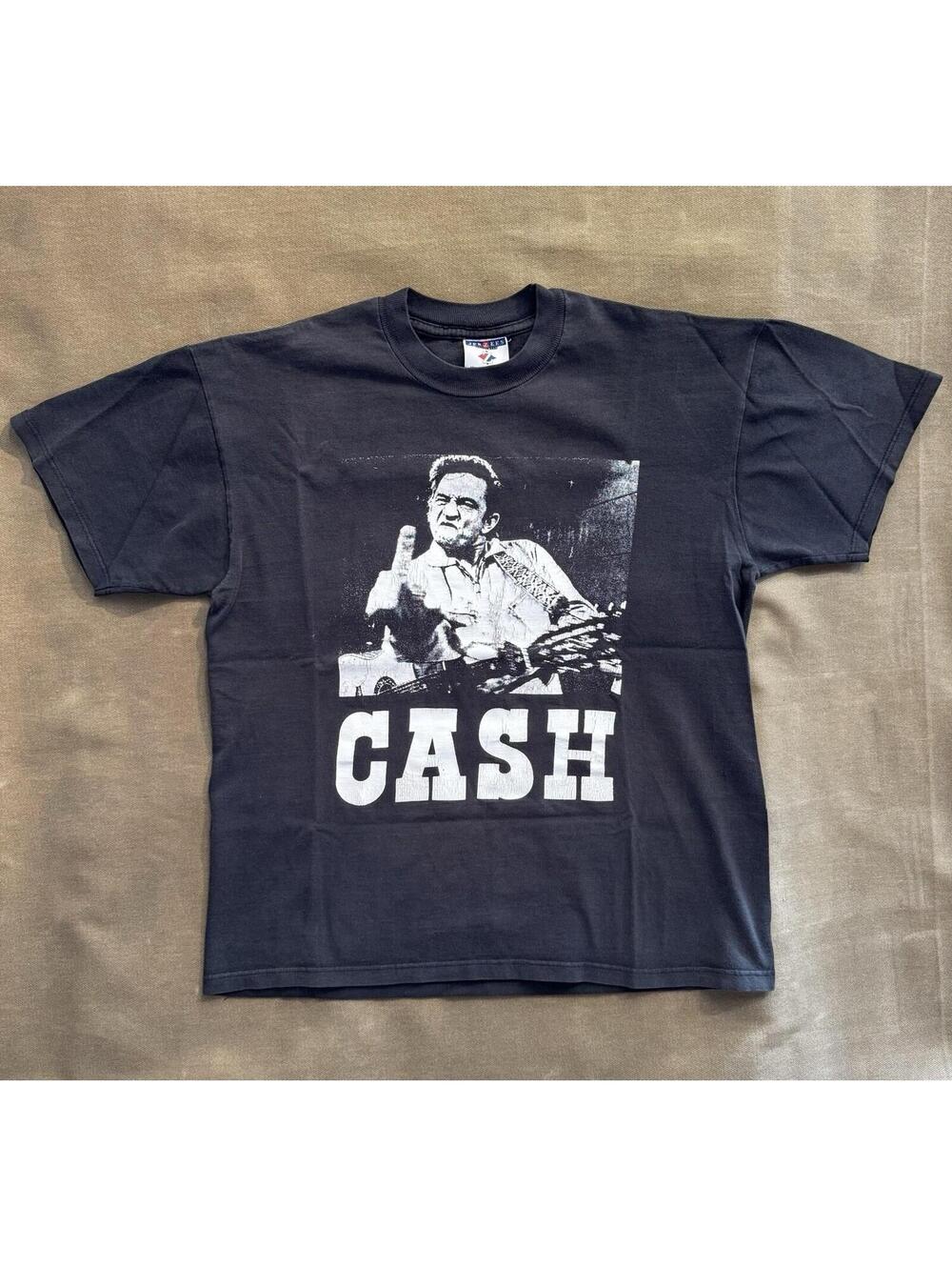 Vintage 90s Rare Original Johnny Cash Middle Finger Black JERZEES T-Shirt M